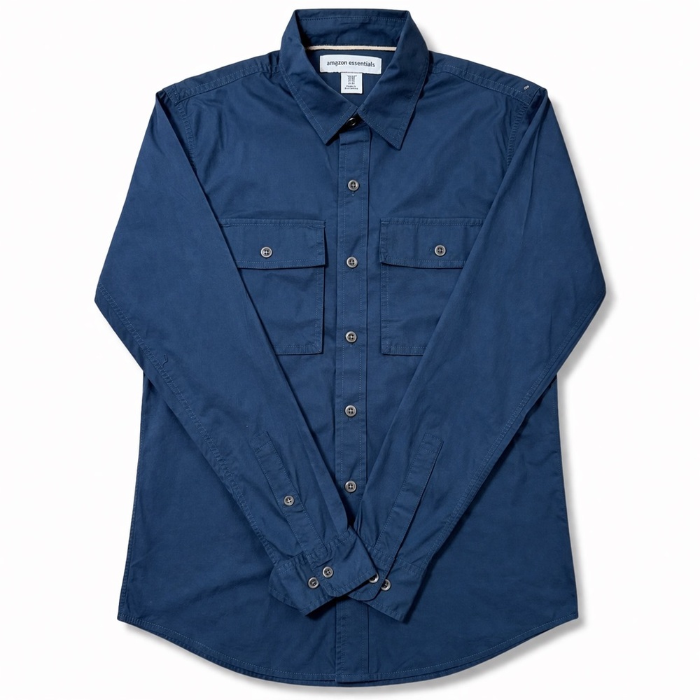 Amazon Essentials Men's Dark Navy Long-Sleeve Button-Down Shirt